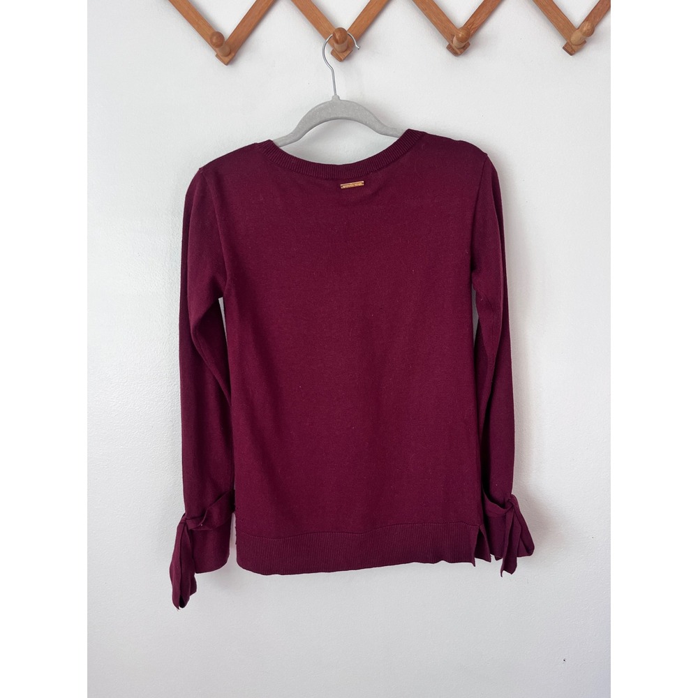 MICHAEL KORS Burgundy Ribbed Knit Tie Sleeve Sweater Women's XS - Picture 5 of 5